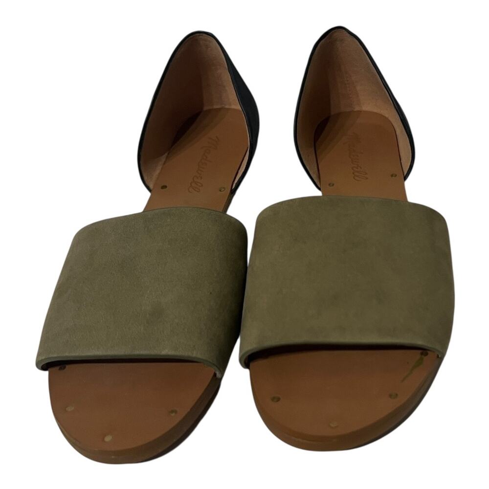 Madewell Thea Olive Green & Navy Flat Leather Sandals Size 7 - Picture 3 of 10